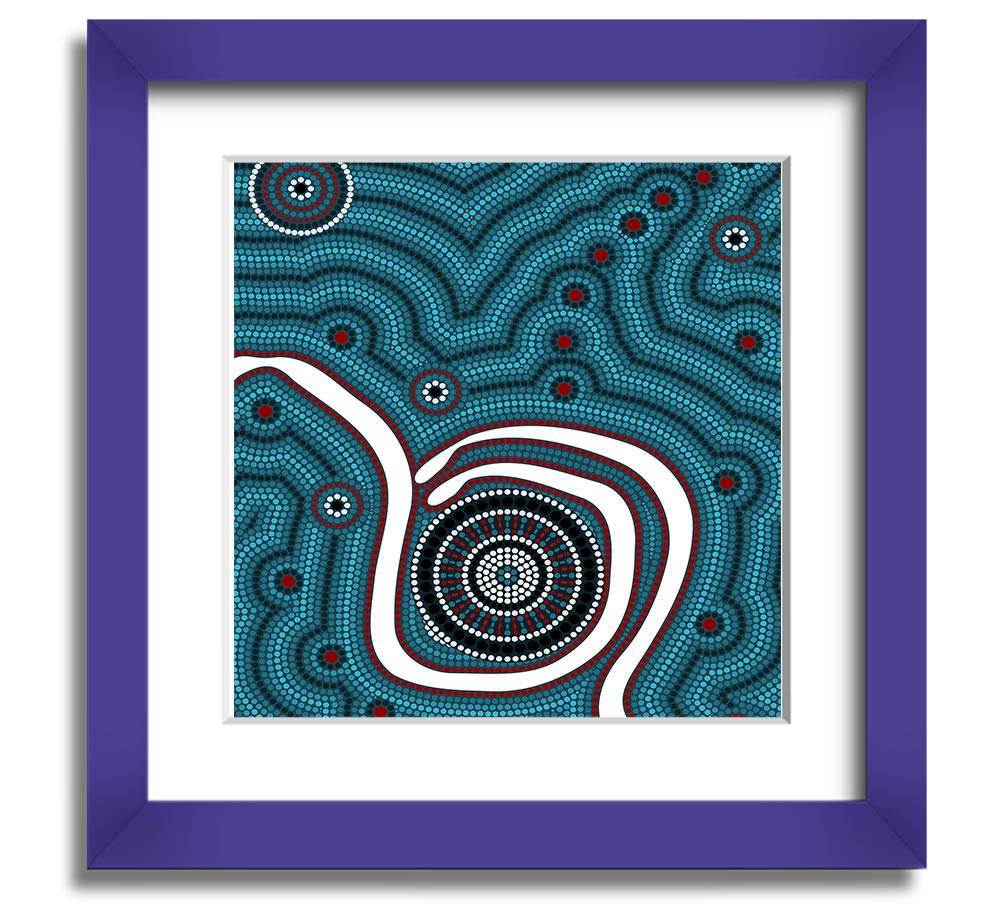 Aboriginal Pattern 1 Square Framed Print showcasing vibrant colors and unique design, ready to hang.